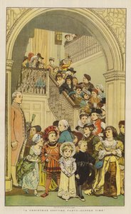 Karácsonyi jelmezes parti, vacsoraidő (chromolitho)